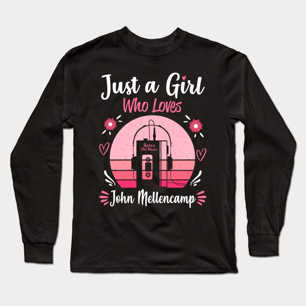 Just A Girl Who Loves John Mellencamp Retro Headphones Long Sleeve T-Shirt by Cables Skull Design